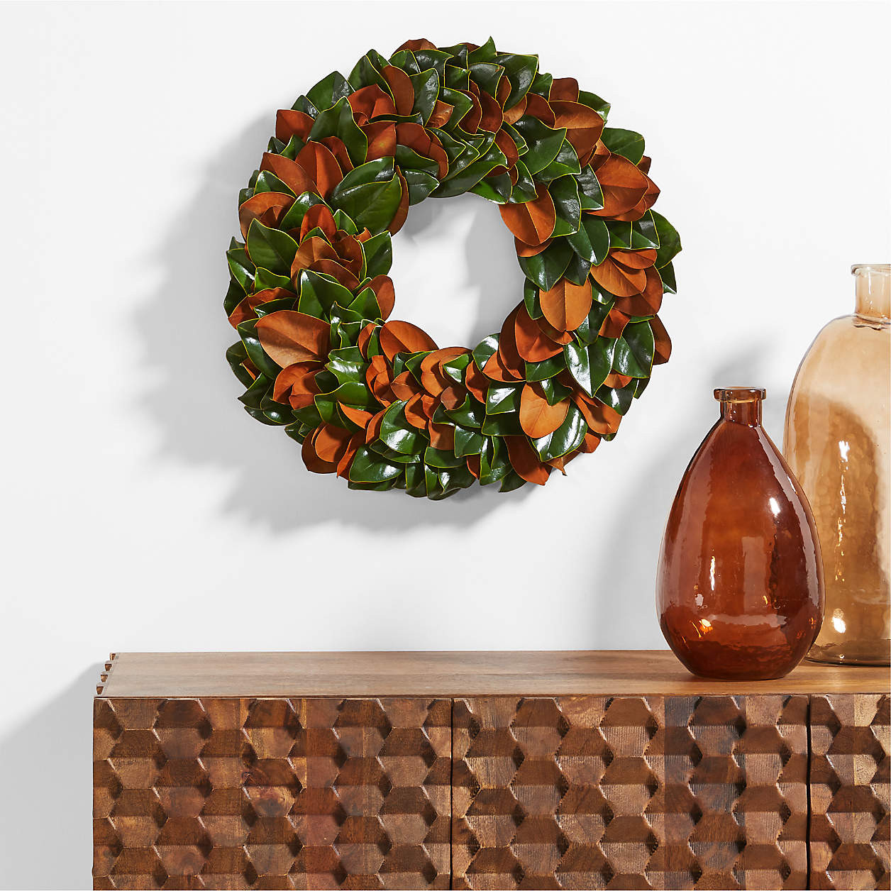 Live Classic Magnolia Wreath 24" + Reviews | Crate & Barrel | Crate & Barrel