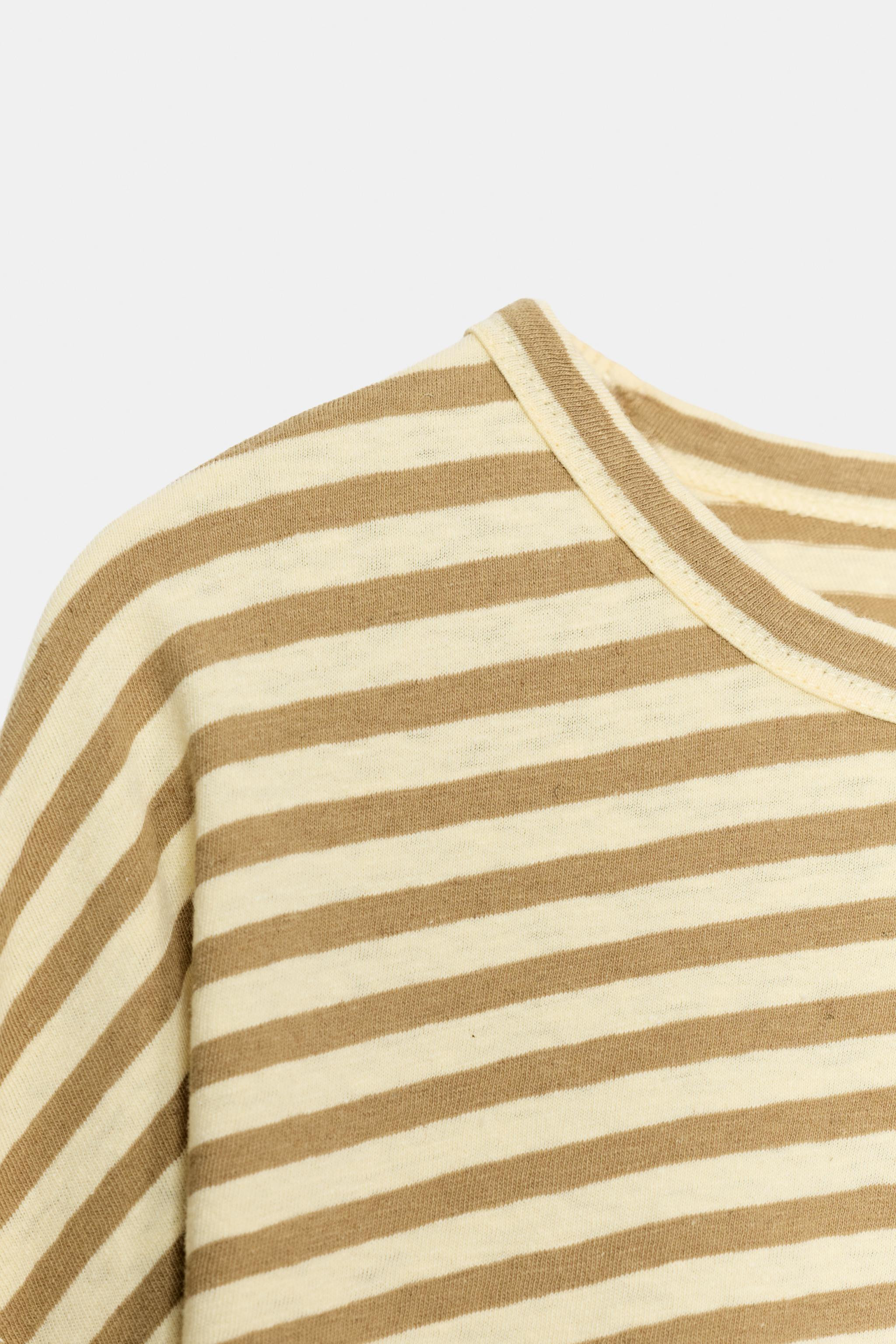 STRIPED COTTON AND LINEN T-SHIRT | Zara UK