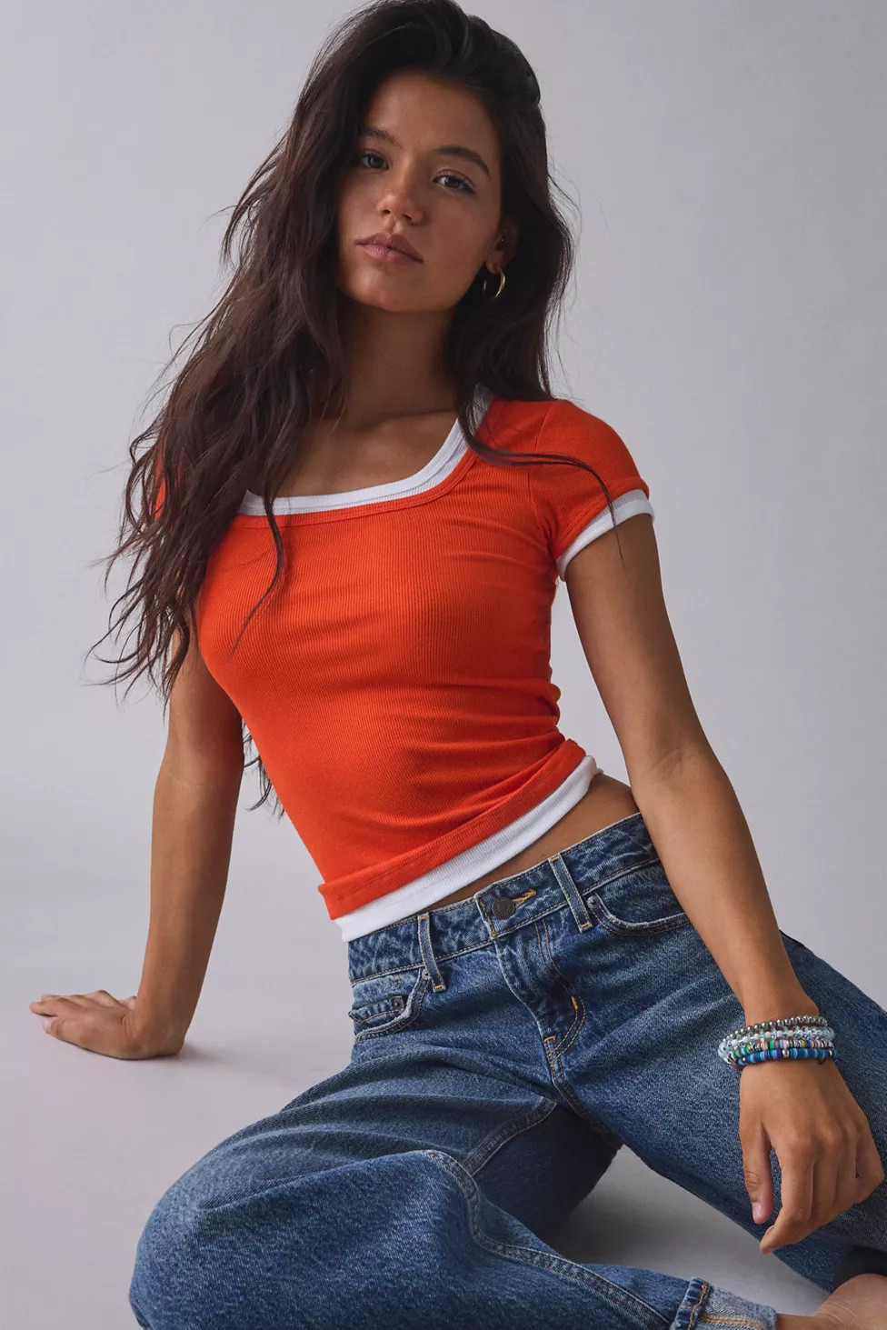 BDG Carmin Twofer Ribbed Knit Baby Tee | Urban Outfitters (US and RoW)