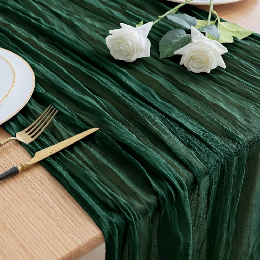 Asee'm Table Runner Cheesecloth 10FT Emerald Green Boho Gauze Fabric Rustic Sheer Cheese Cloth Ru... | Amazon (US)