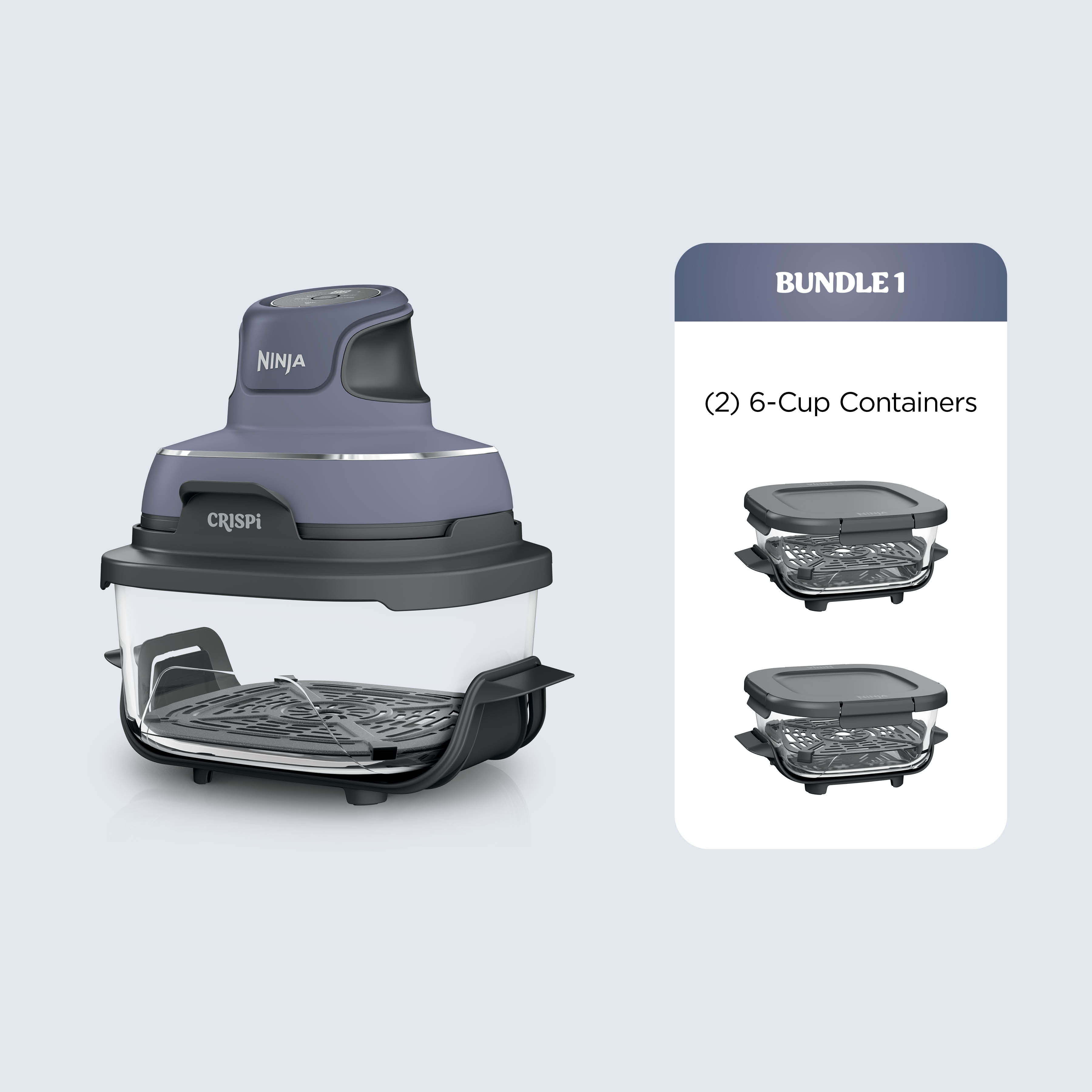 Ninja Crispi™ 3-Container Bundle | 4-In-1 Portable Glass Air Fryer | Comes with 4-Quart, Two 6-Cup Containers (Lavender) | FN091B1 | Ninja Kitchen