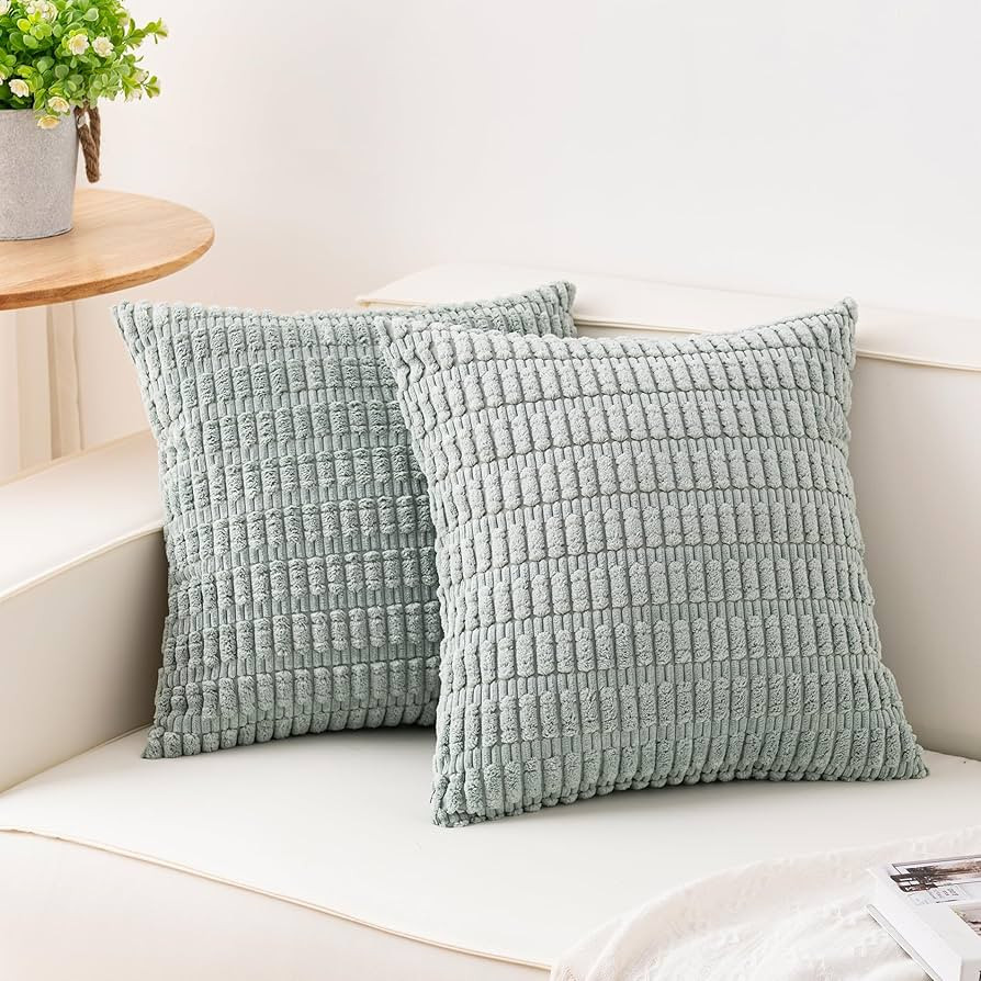 Aegero Pack of 2 Corduroy Decorative Throw Pillow Covers 18x18 Inch, Aqua | Amazon (US)