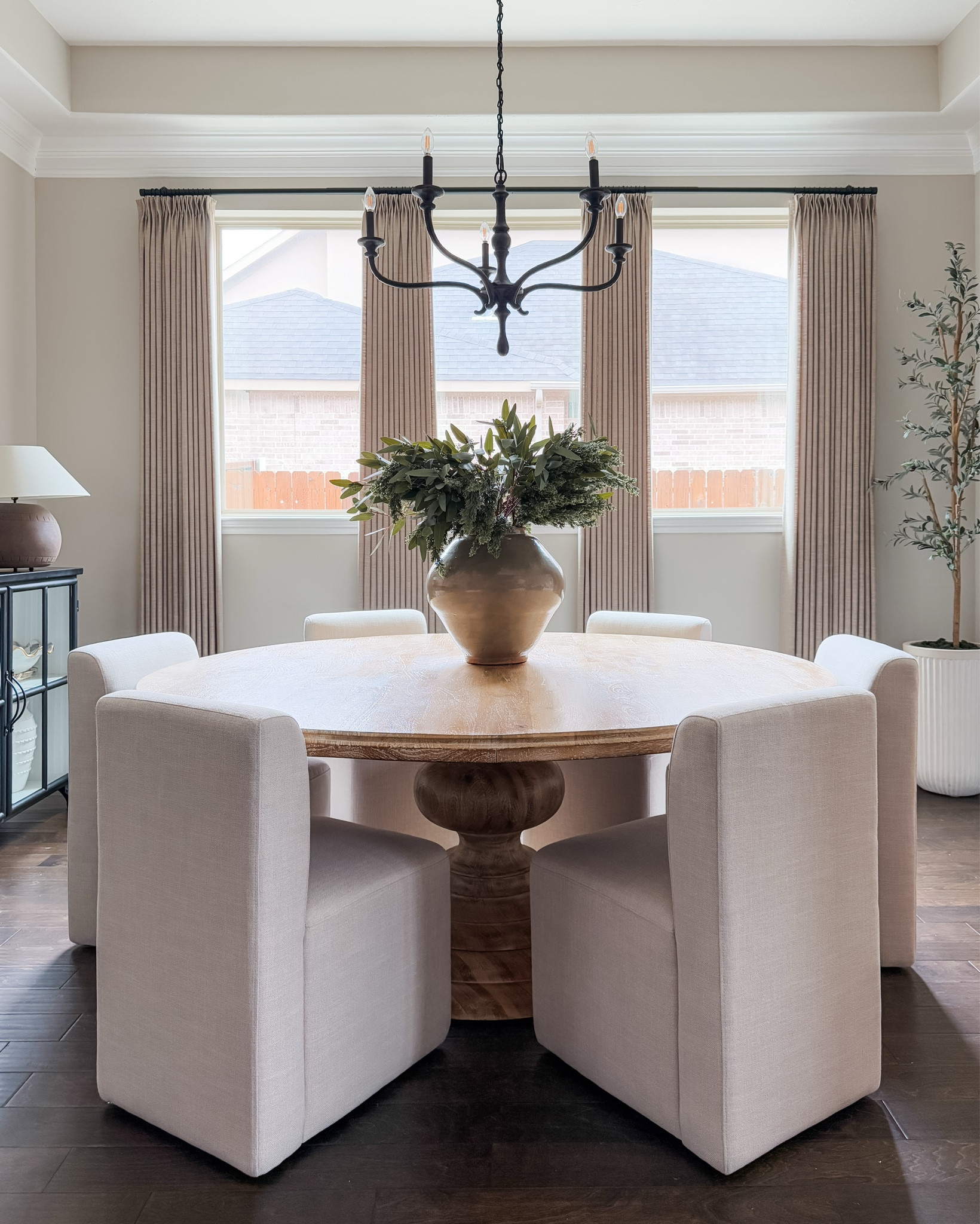 Dining room views with some new curtains! I’m loving this simple update that transformed this space! Modern organic transitional decor. 

Curtain details below: 

Grey Beige 1908-6
Pinch Pleat 
Unlined
Body Memory Shaped for Pinch

#LTKStyleTip #LTKWatchNow #LTKHome