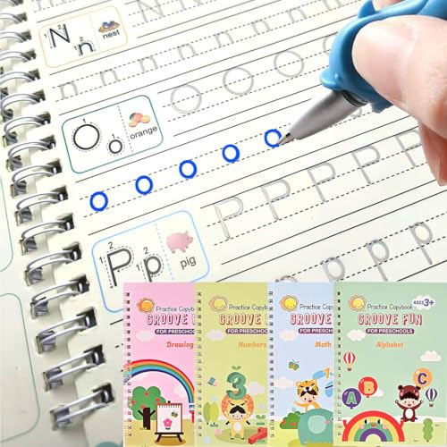4 Pc Magic Grooved Practice Copybook,Reusable Letter Tracing Books,Handwriting Practice Book and Preschool Learning Activities, Writing Practice for Kids Ages 3-8 Calligraphy (4pc+Pens)（7.4in x 5.1in) | Amazon (US)