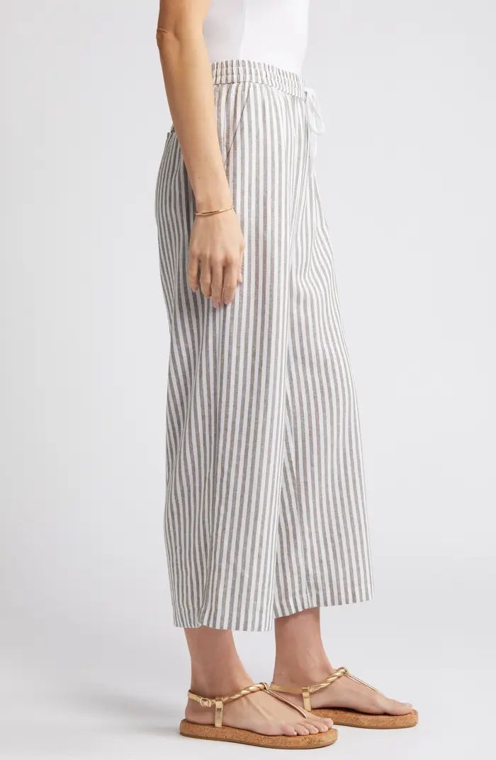 Stripe Drawstring Wide Leg Linen Blend Pants | Nordstrom