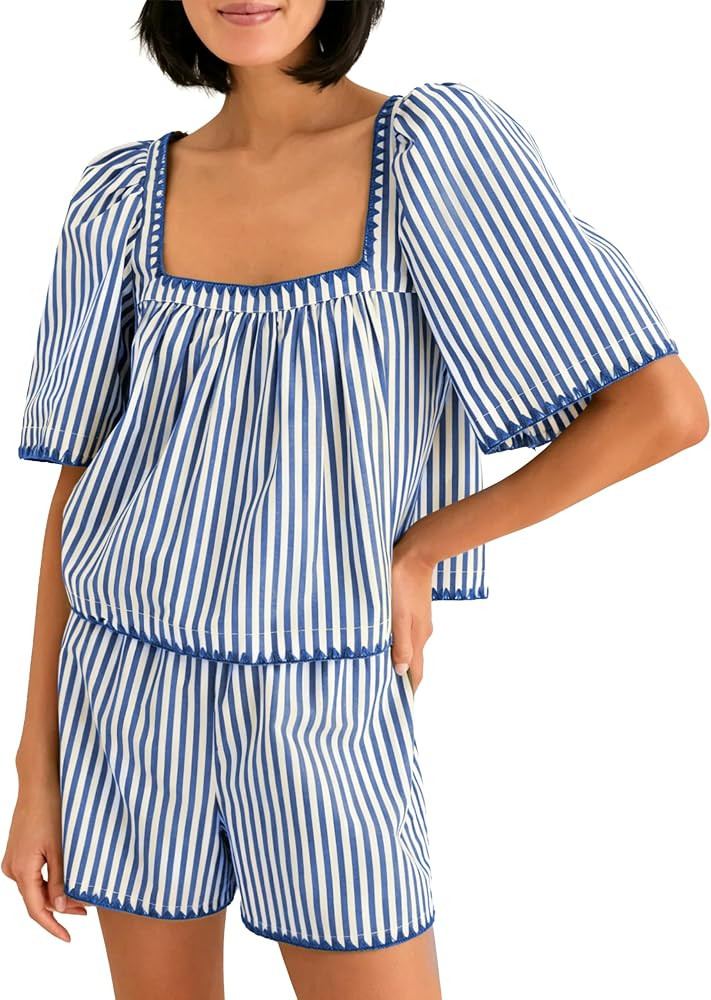 Womens 2 Piece Shorts Sets Striped Summer Matching Outfit | Amazon (US)