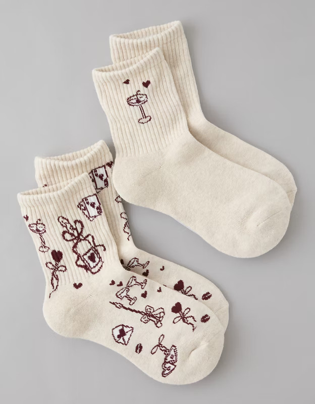 AE Valentine's Day Cropped Crew Socks 2-Pack | American Eagle Outfitters (US & CA)