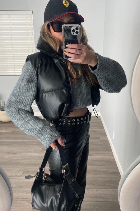 Winter outfit idea. Black leather pants outfit. Formula 1 Grand Prix outfit idea 

#LTKfindsunder50 #LTKsalealert #LTKfindsunder100