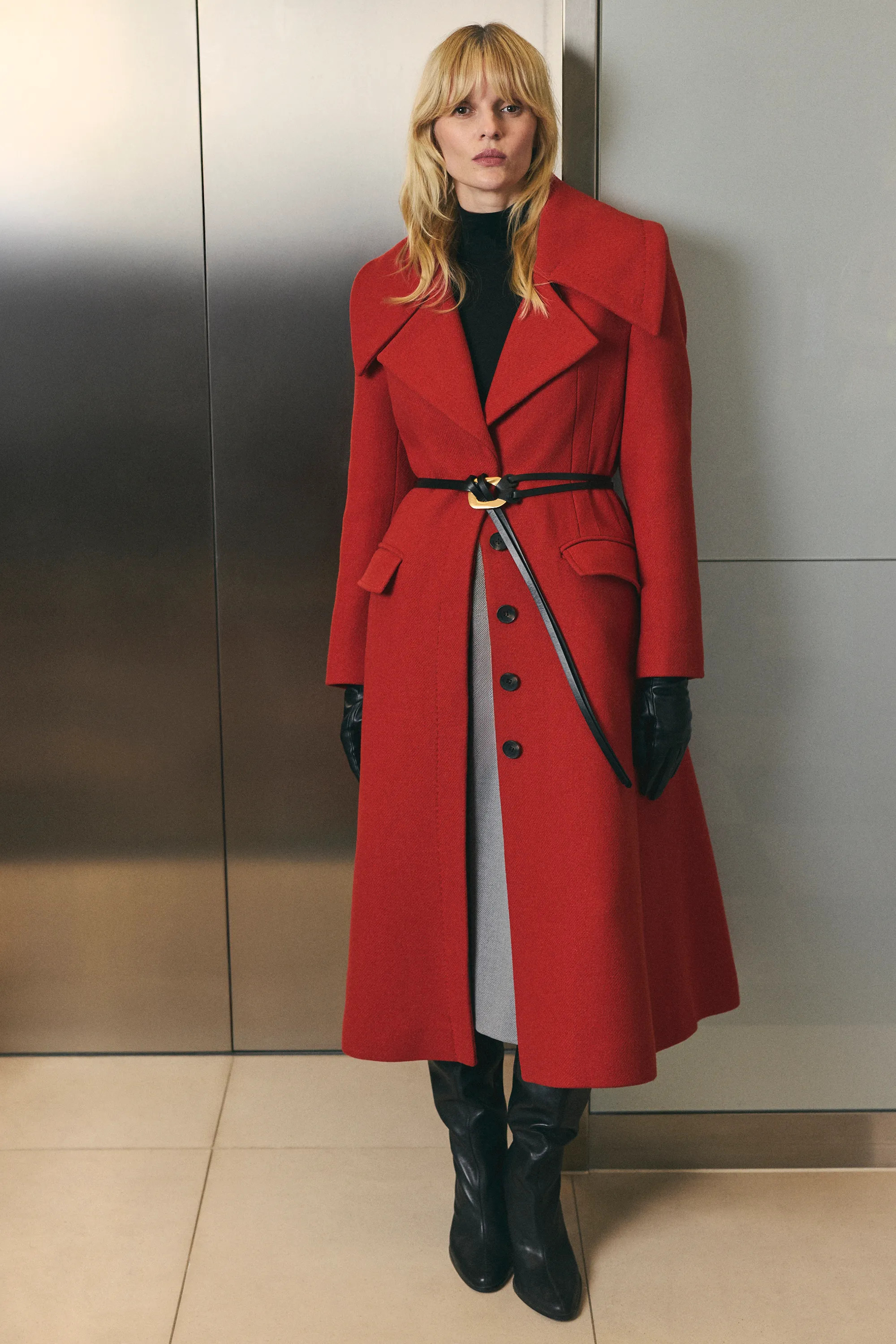 Wool Shawl Collar Belted Tailored Midi Coat | Karen Millen US
