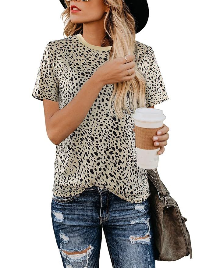 BMJL Women's Casual Cute Shirts Leopard Print Tops Basic Short Sleeve Soft Blouse | Amazon (US)