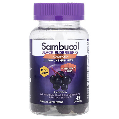 Sambucol, Black Elderberry, Advanced Immune Gummies + Vitamin C + Zinc, 45 Gummies | iHerb
