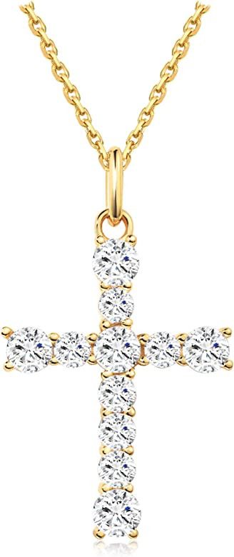 S.Leaf Cross Necklace for Women Cubic Zirconia Cross Necklace Sterling Silver Womens Cross Neckla... | Amazon (US)