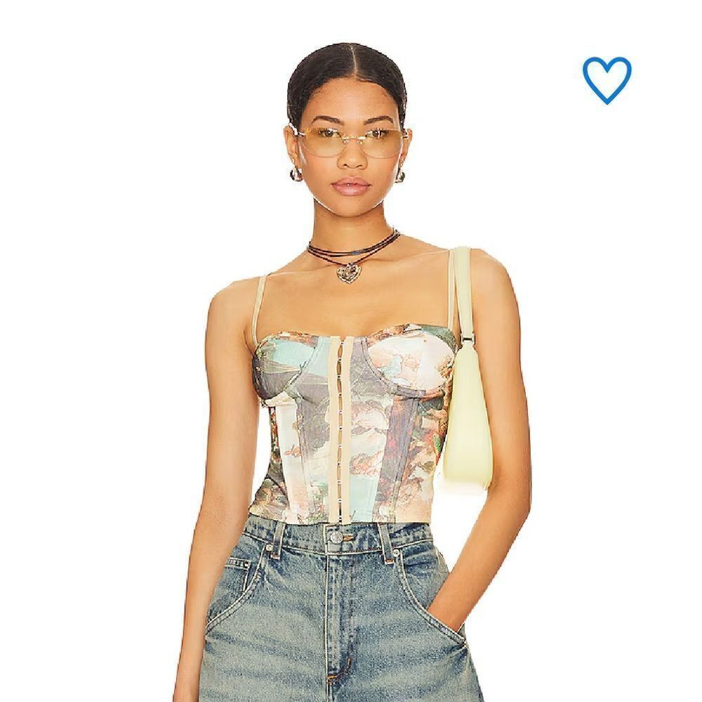 Superdown Ziva bustier\u205ftop multicolor mesh Rococo hook front corset Revolve XL | Poshmark
