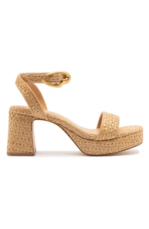 Larroudé Dolly Verona Low Sandal In Natural Raffia and Beige Leather at Nordstrom, Size 9.5 | Nordstrom