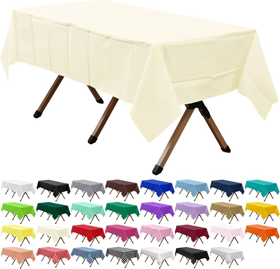 2 Pack Ivory Premium Plastic Tablecloth Rectangle 54 x 108 Inches Reusable Beige Creamy White Dec... | Amazon (US)