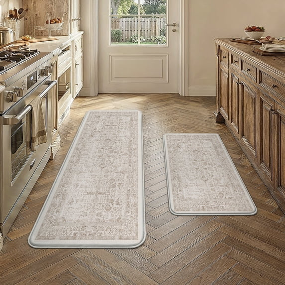 BERTHMEER Kitchen Rugs for Floor 2 Piece, 17.3"x30"+17.3"x47" Anti Fatigue Waterproof Light Brown... | Walmart (US)