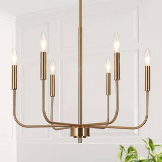 Uolfin Modern Gold Candlestick Island Chandelier Transitional 6-Light Plated Brass Pendant Light ... | The Home Depot
