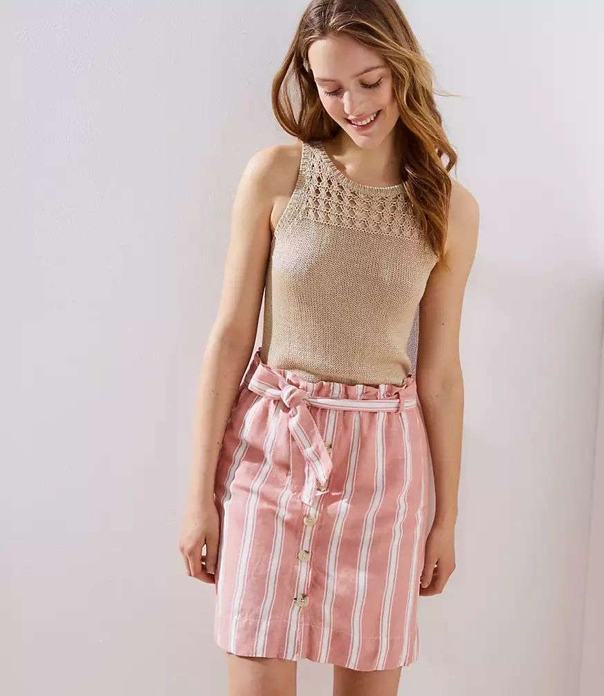 Striped Tie Waist Button Skirt | LOFT