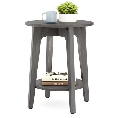 Round Side Table with Lower Shelf, End Table for Small Spaces, Nightstand for Living Room, Bedroom Smoky Gray | Target