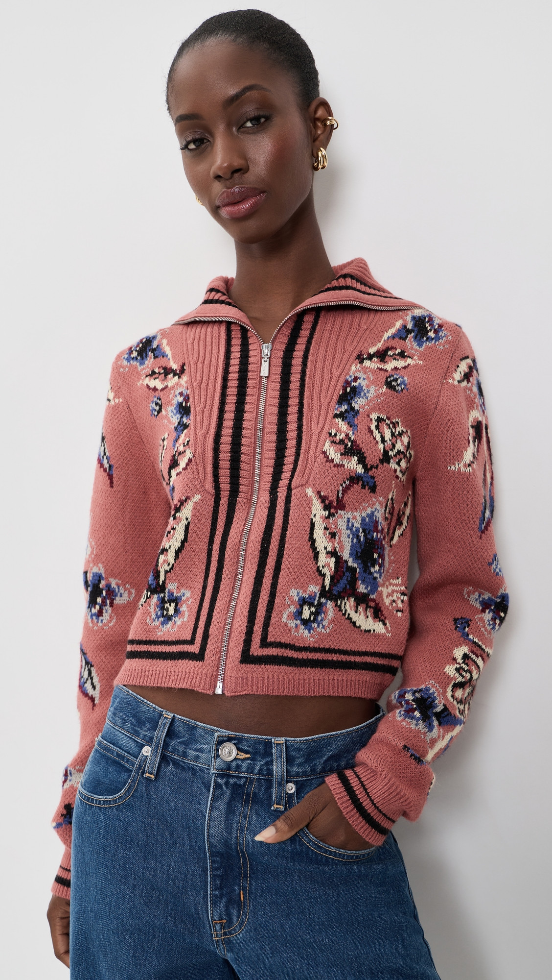 FARM Rio Floral Beauty Tapestry Knit Cardigan Floral Tapestry Blush Pink XL | Shopbop