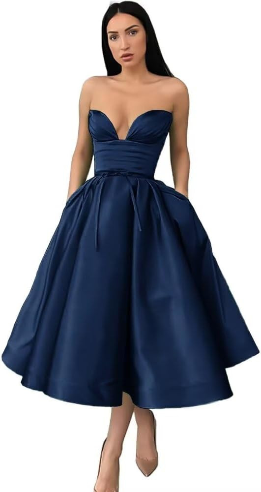 MuXiuFC Sweetheart Homecoming Dresses 2024 for Teens Satin Tea Length Prom Cocktail Graduation Dr... | Amazon (US)