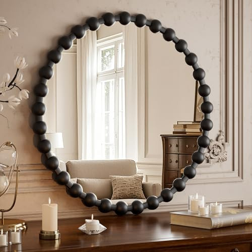 Easly Round Mirror for Wall, 28 Inch Black Beaded Frame Decorative Vanity Mirror, Circle Bathroom Mirror with High-Definition Lense, Modern Wall Decor for Bathroom, Living Room, Bedroom, Entryway | Amazon (US)