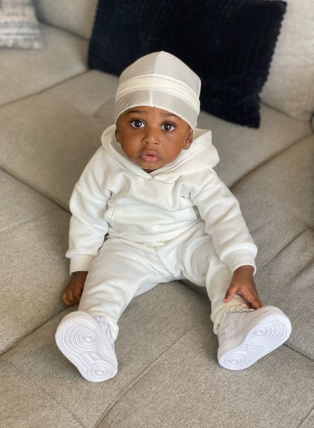 Follow his instagram @officialbabykj for more baby boy fashion inspiration 

Age in photo: 6M
Durag size: 6-12M
Hoodie/Pants set size: 6-9M
Shoes size: 4c

#LTKkids #LTKfamily #LTKbaby