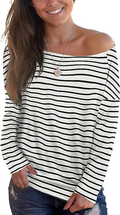 Sipaya Women's Off The Shoulder Tops Casual Loose Fitting T Shirts | Amazon (US)