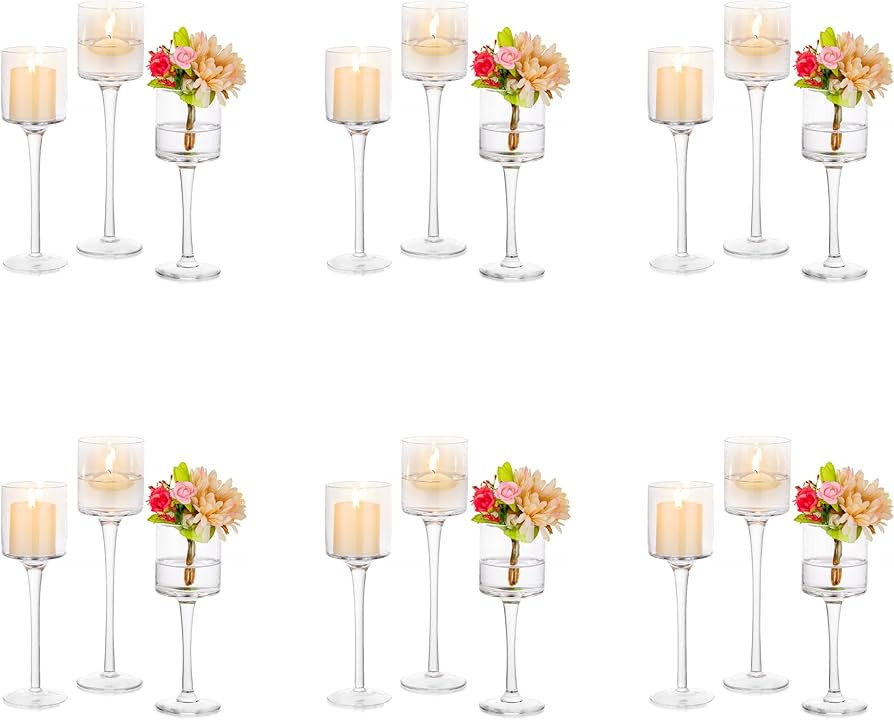 Glass Candle Holder for Table Centerpiece - Inweder Tall Tea Lights Candle Holder, Elegant Clear ... | Amazon (US)