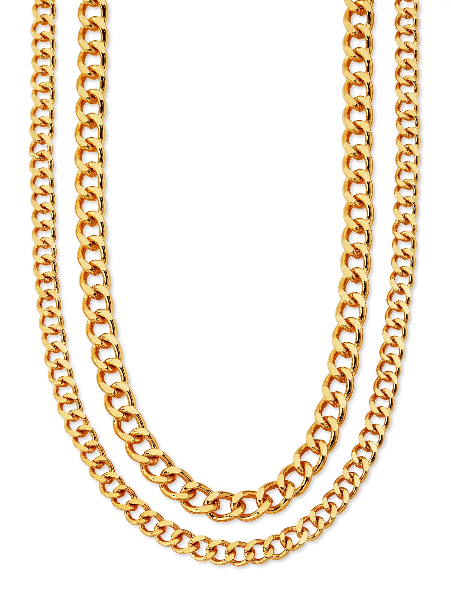 Scoop Brass Yellow Gold-Plated Layered Link Chain Necklace, 14.5" + 4" Extender | Walmart (US)