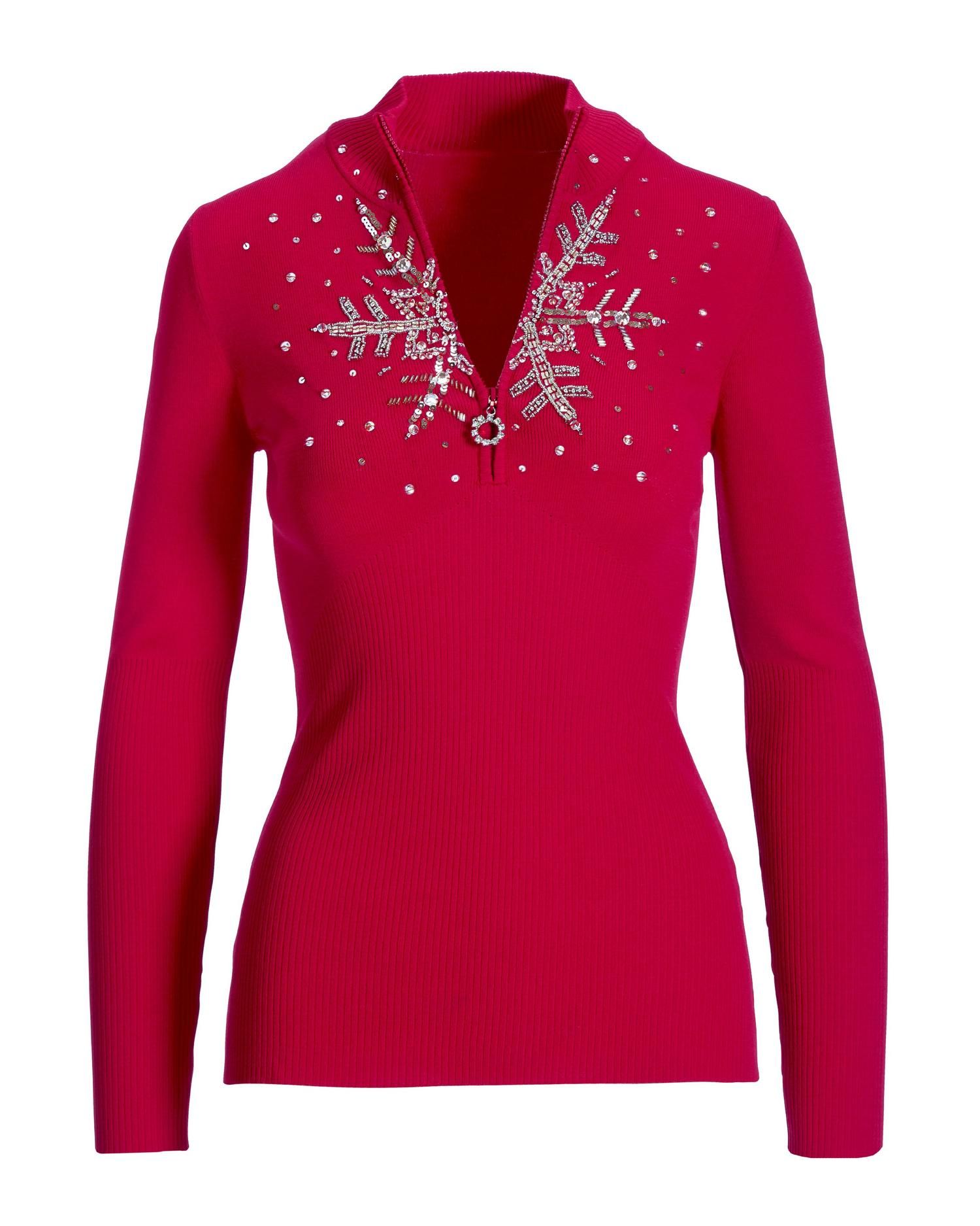 Snowflake Zip Sweater Red/Silver | Boston Proper