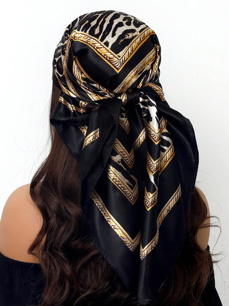 1pc 35.4 Inch Square Scarf, Fashion Printed 90cm Scarf Shawl Neckerchief Luxury Silk Feeling For ... | SHEIN