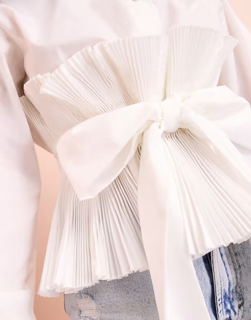 ASOS LUXE cotton poplin shirt with pleated peplum waist detail in white | ASOS (Global)