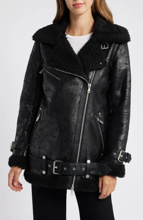 Avec Les Filles Faux Shearling Biker Jacket in Black at Nordstrom, Size Xx-Large | Nordstrom