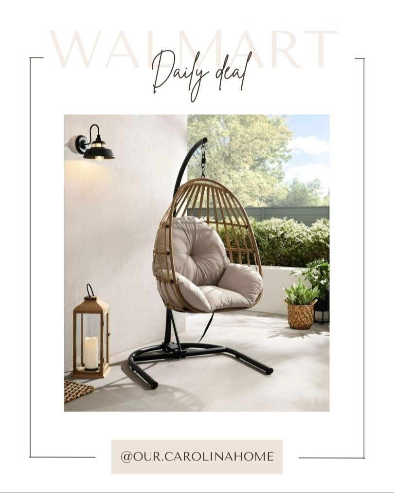 Daily deal. This walmart hanging egg chair is perfect for a patio, sunroom or reading nook. On sale for under $250. It comes in 3 neutral colors and folds for easy storage. 

#LTKHome #LTKSaleAlert #LTKFamily