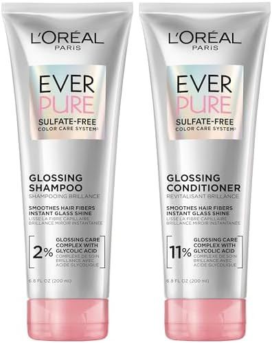 L'Oreal Paris Glossing Sulfate Free Shampoo and Conditioner Set with Glycolic Acid, Hair Care for... | Amazon (US)