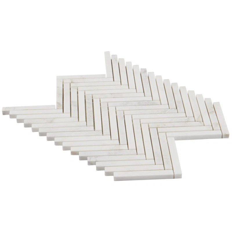 Polar White 11 in. x 11.61 in. Herringbone Polished Marble Mosaic Tile (0.89 Sq. Ft. / Sheet) | Wayfair North America