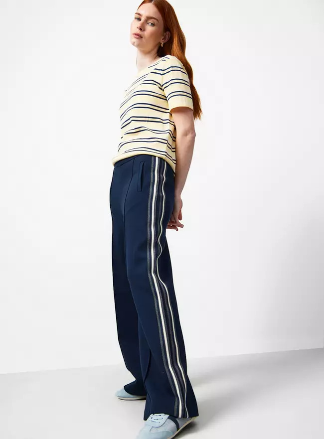 Buy Navy Side Stripe Wide Leg Trousers 20 | Loungewear | Tu | Tu Clothing