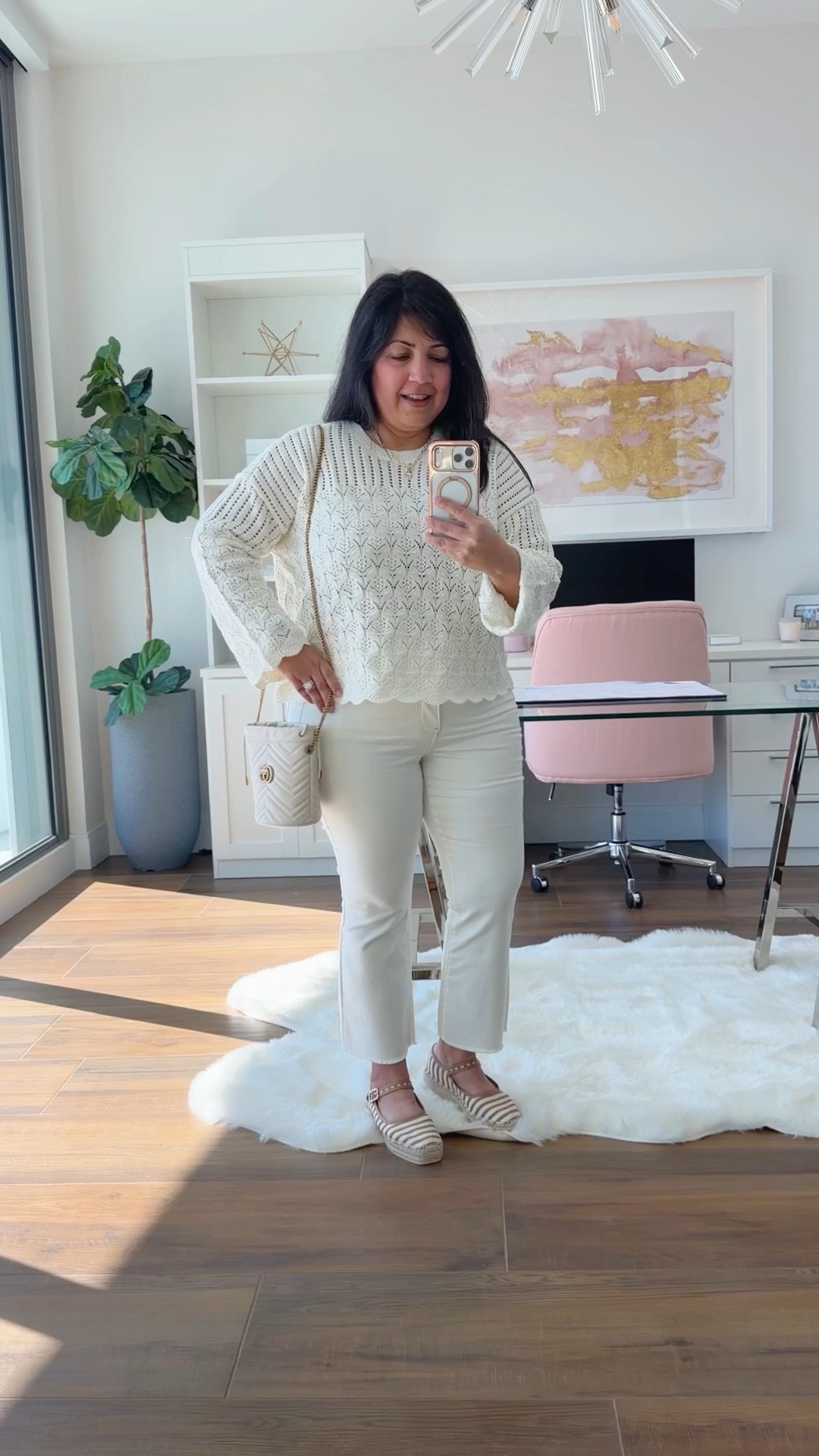It’s officially spring and this monochromatic look is perfect for transitioning to warmer weather. This is my first time trying @NYDJ jeans and these mini bootcut ankle jeans are such a dream, especially for a midsize petite frame with lots of curves! If you’re shaped anything like me, you know it’s tough to find off-white or ecru jeans that are comfortable, stretchy, flattering and not see-through. These are a winner on all fronts and they come in petite sizes too! This style and silhouette literally sculpts your curves and there’s a slimming panel across the front that does such a good job holding you in too. And this Pointelle sweater is so pretty! Love  all of the sweet feminine details. It’s really light and airy so I know it’ll feel good in the warmer weather and the scallop edges and flared sleeves add the cutest touch! If you struggle with finding well-fitting jeans for your size and frame, try these! They’re really good! And if you’ve been around here for a while, you know I’m pretty picky about jeans and very selective about styles and brands I recommend!

NYDJ Pointelle sweater size large and jeans size 12 Petite. Anthropologie striped espadrilles. Gucci bucket bag. Kendra Scott necklace. 

#LTKOver40 #LTKPetite #LTKMidsize