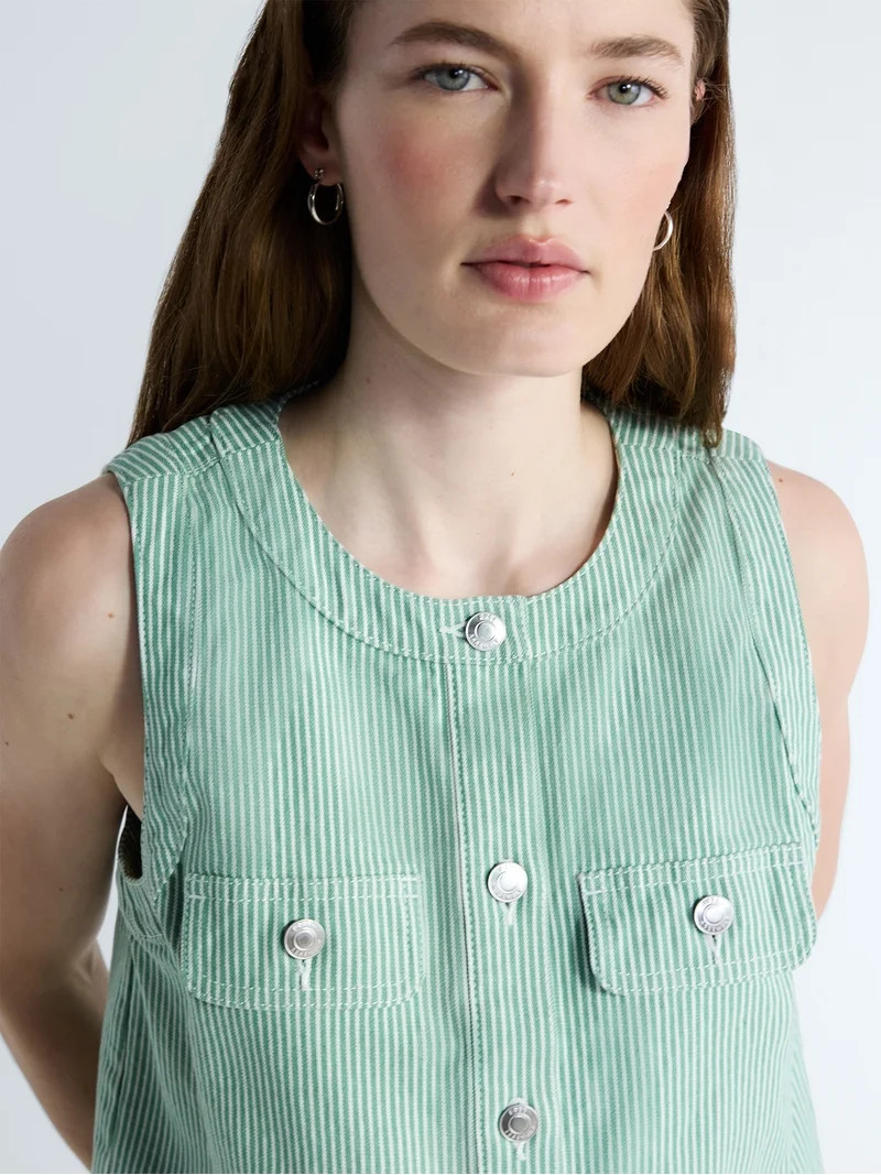 Free Assembly Women's and Women's Plus Button Front Sleeveless Denim Top, Sizes XS-4X | Walmart (US)