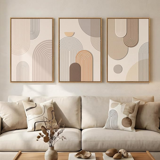 3 Piece Framed Neutral Boho Wall Art for Living Room, Large Minimalist Abstract Canvas Artwork fo... | Amazon (US)