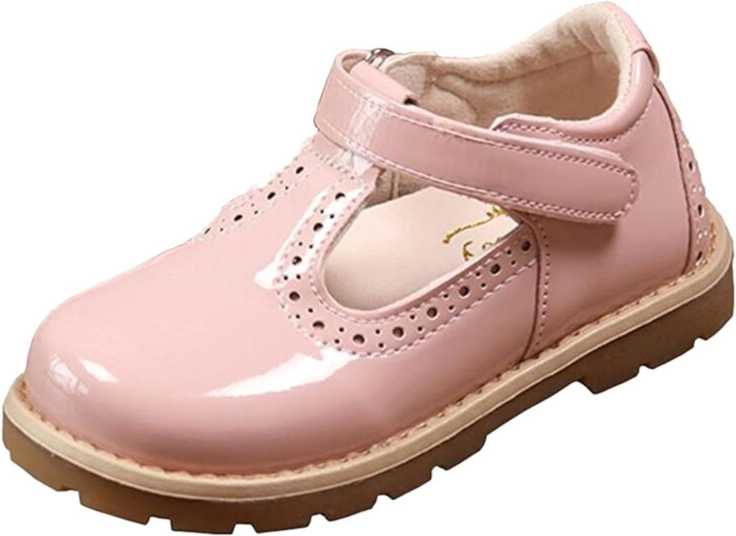 Girl's T-Strap School Uniform Dress Shoe Mary Jane Princess Flat | Amazon (US)