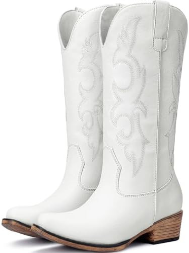 Cowboy Boots for Women - Embroidered Cowgirl Boots Western Mid Calf Fashion Chunky Heel Pointed T... | Amazon (US)