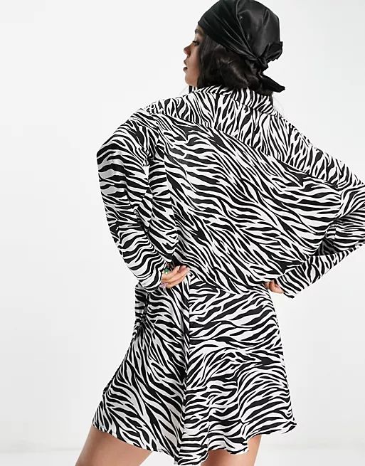 Topshop zebra print knot front satin shirt in monochrome - part of a set | ASOS (Global)