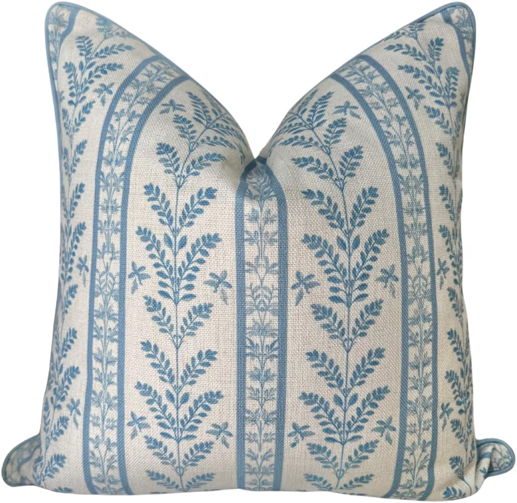 “The Louis” Blue Floral Block Print Pillow Cover – Decorative Throw Pillow Cover with Off-W... | Amazon (US)