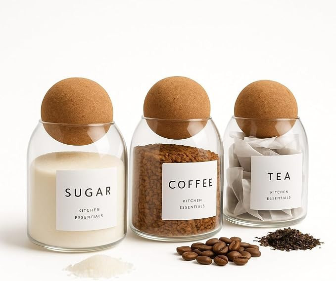 Coffee Tea Sugar Container Set - 3 x (17oz) Unique Cork Ball (17oz) | Amazon (US)