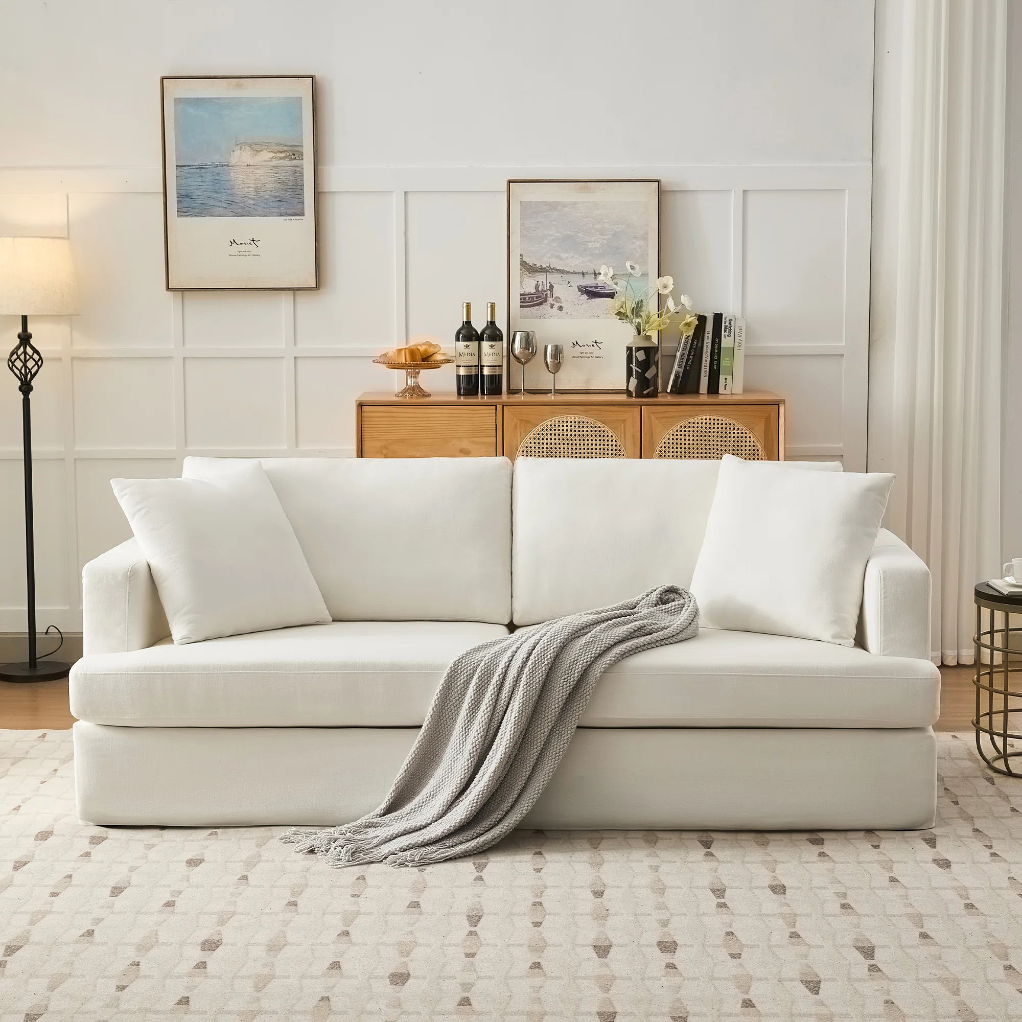 Gilba 84.6'' Wide Arm Upholstered Cloud Couch White Slipcovered Sofa | Wayfair North America