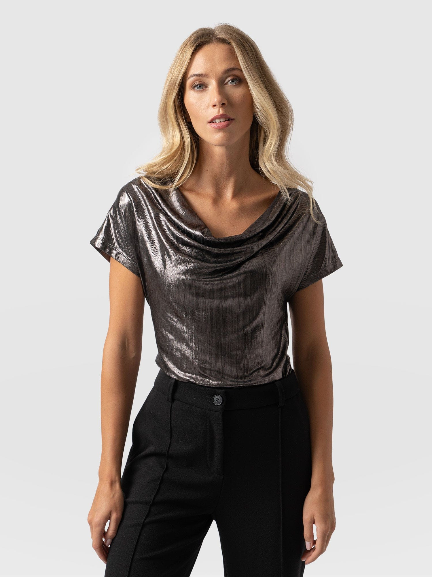 Cowl Neck Tee - Gunmetal | Saint + Sofia (Global)