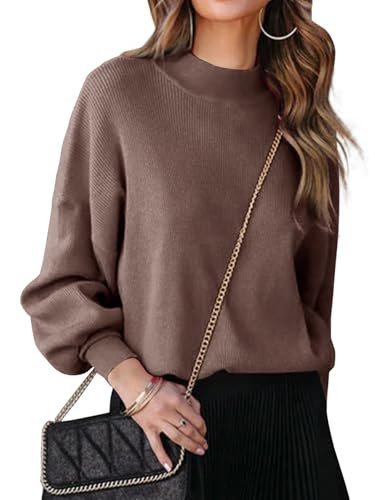 Aoudery Turtleneck Oversized Sweaters for Women Batwing Long Sleeve Fall Ribbed Knit Pullover Casual Sweater Tunic Tops - Chestnut S | Amazon (US)