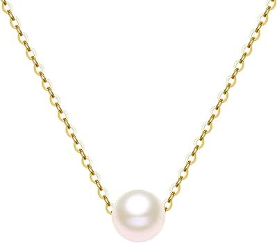 14K Solid Gold Pearl Necklace for Women, Real Freshwater Cultured Pearl Pendant Necklace 7.5mm Da... | Amazon (US)